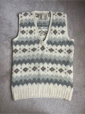 VTG Hilda Ltd Vest Beige Fair Isle Icelandic Diamond Wool Sweater Mens Medium